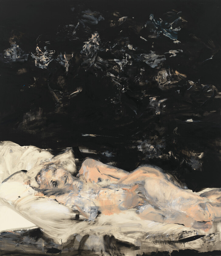 Cecily Brown's Black Painting 2, a reclining pale figure set against a dense black field.